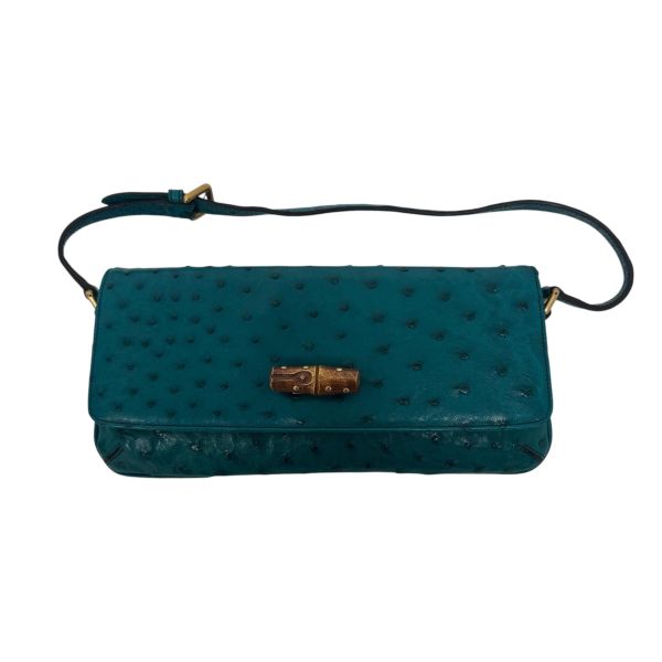 Gucci 竹節細節鴕鳥皮肩背包 