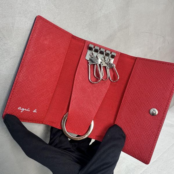 Agnes B 藍色釦式鑰匙包 