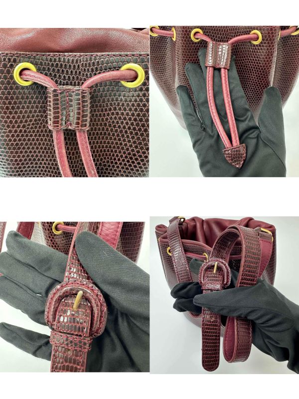 Gucci 古馳 酒紅色壓紋皮革水桶包 