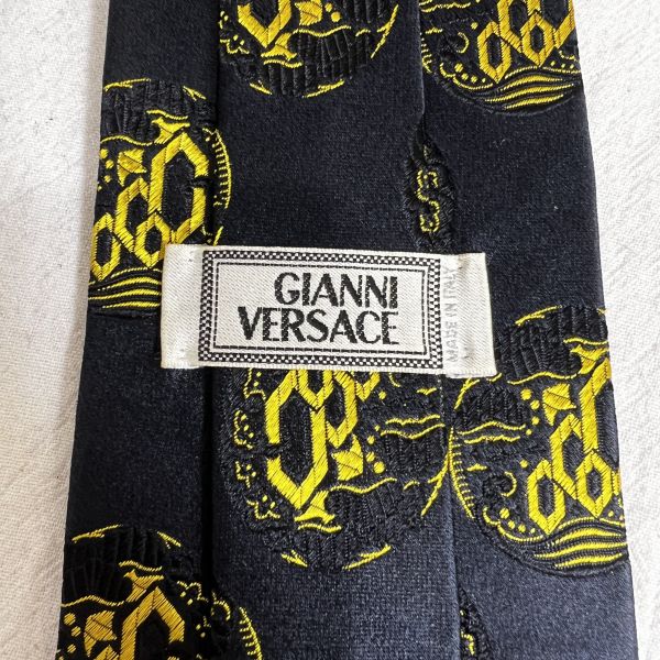 Versace 深藍幾何圖形波浪狀領帶（中古） 