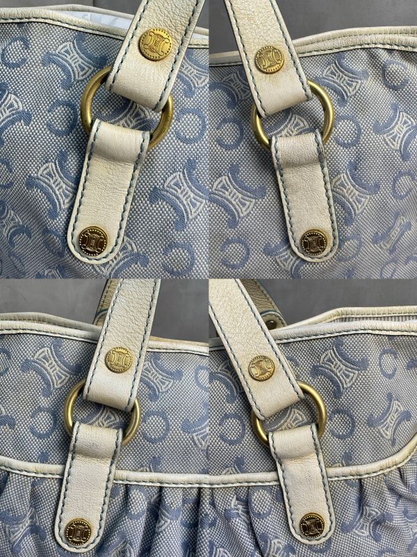 Celine 藍色凱旋門帆布手提包 