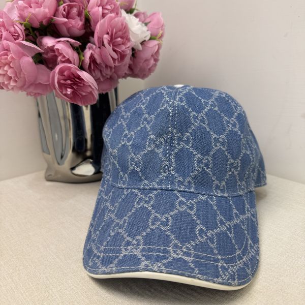 Gucci 牛仔藍 滿版老花 棒球帽 