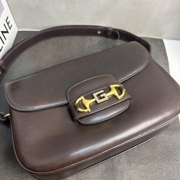 Gucci 馬銜扣 (Horsebit) 復古棕色皮革單肩包* 