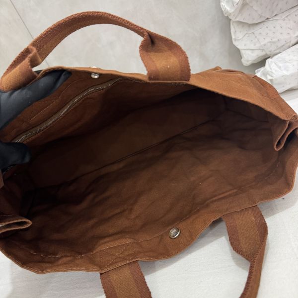 Hermès 帆布拼皮手提包 