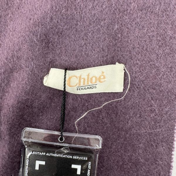 Chloé 紫羅蘭色刺繡logo 羊絨圍巾 