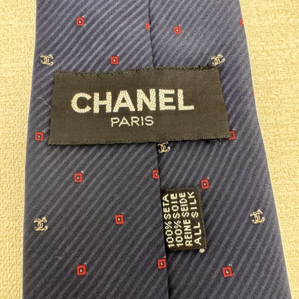 Chanel 藍 滿版小雙C logo 領帶（中古） 