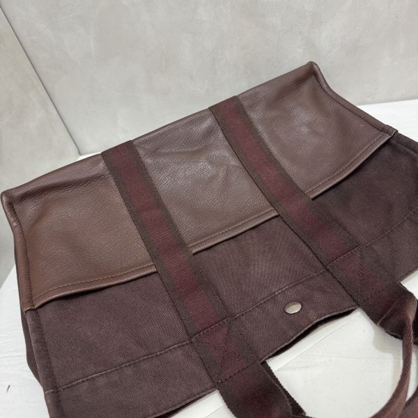 Hermès 帆布拼皮革手提包 