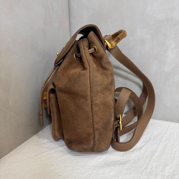 Gucci 竹子絨面咖後背包 