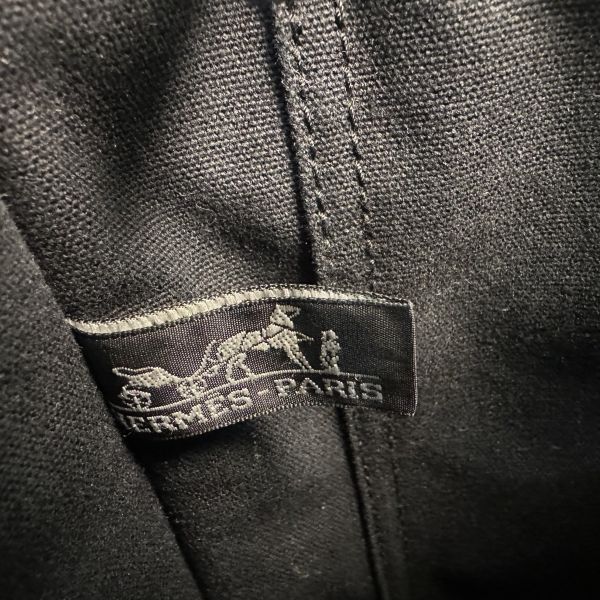 Hermès 黑色帆布拼皮革手提包 