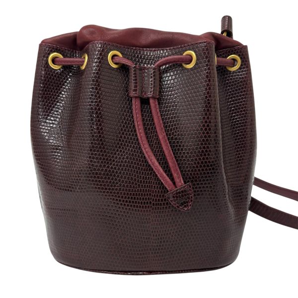 Gucci 古馳 酒紅色壓紋皮革水桶包 