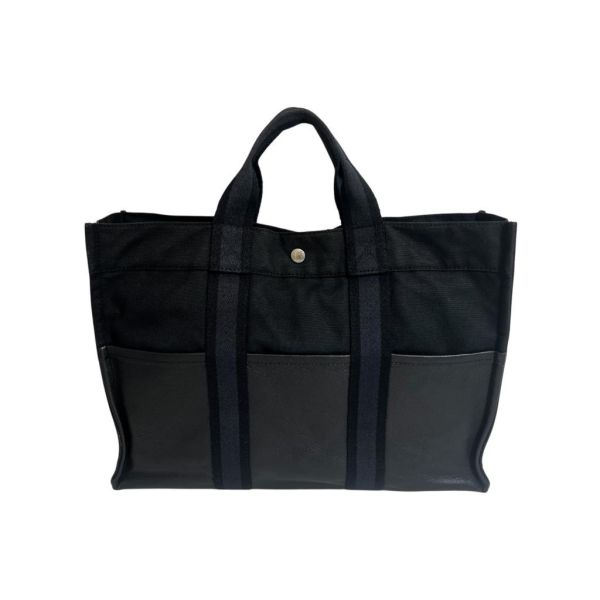 Hermès 黑色帆布皮革包 
