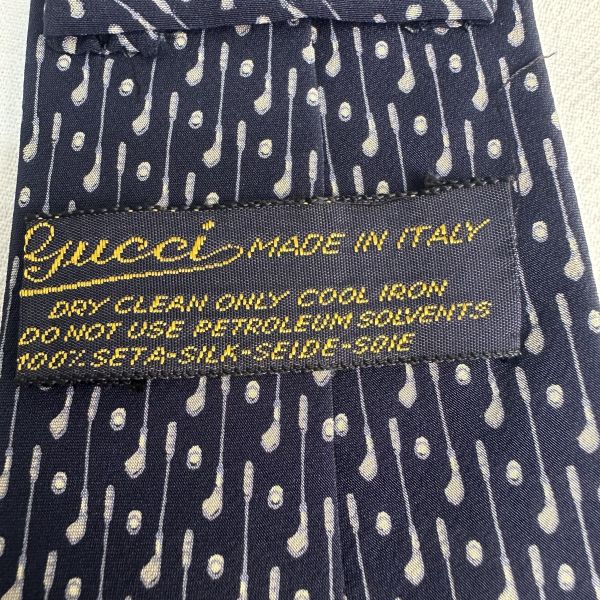 Gucci 藏青色高爾夫球桿圖案領帶 領結 絲綢（中古） 