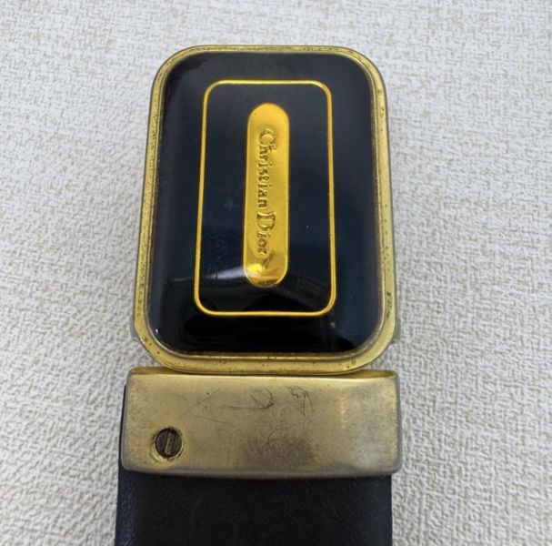 DIOR 金x黑頭 黑皮革 皮帶 腰帶 