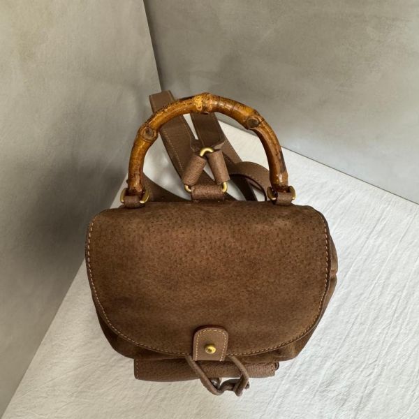 Gucci 竹子絨面咖後背包 