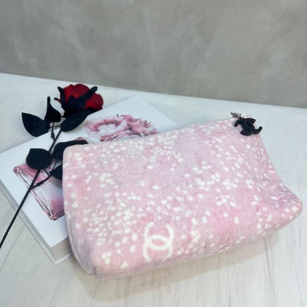 Chanel 粉色毛絨 化妝包 