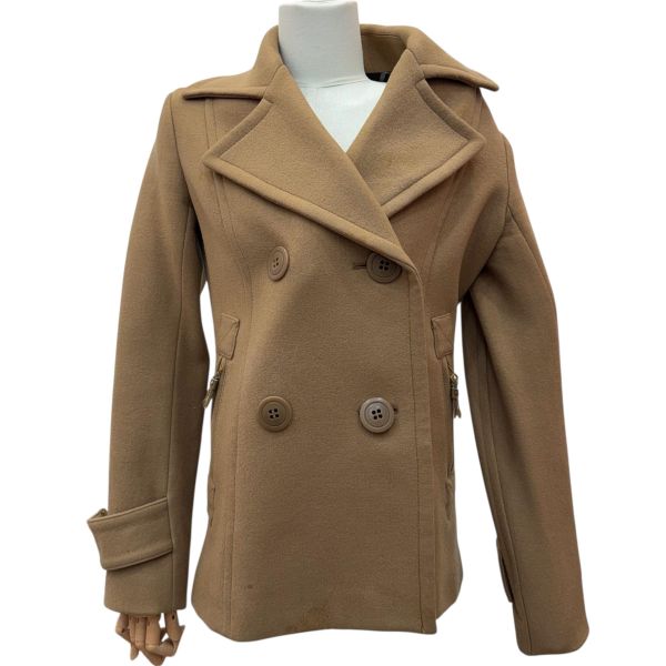 Burberry 駝色雙排扣女士短款大衣 