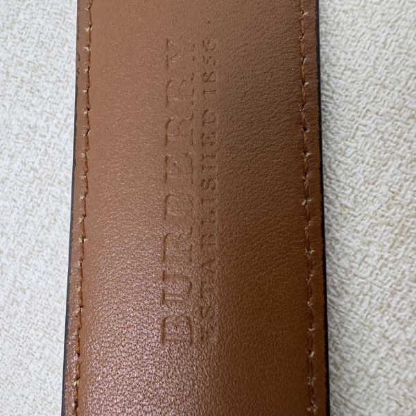 Burberry 金x黑頭 格紋棕色皮革 皮帶 腰帶 