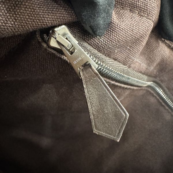 Hermès 帆布拼皮革手提包 