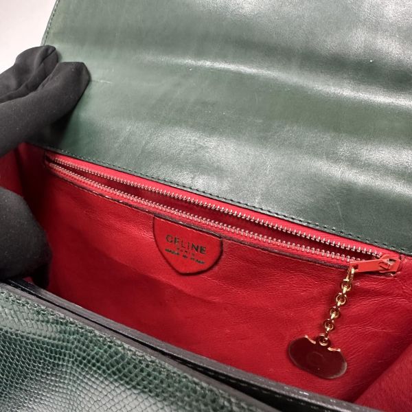 Celine Vintage 綠色蜥蜴皮手提包 