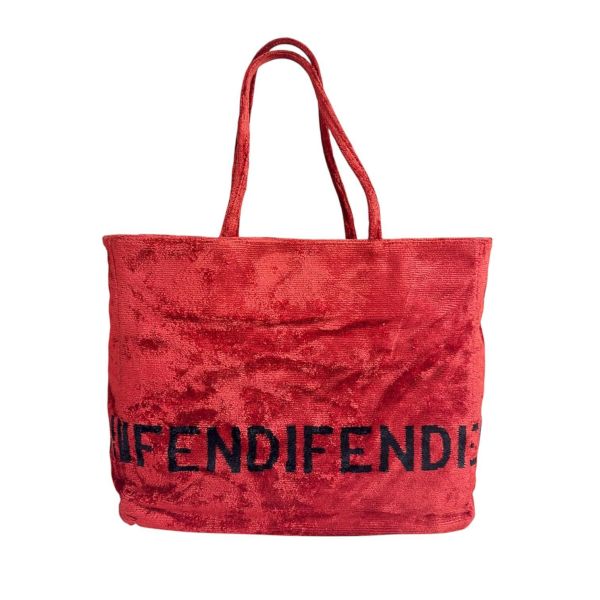 Fendi 復古紅絨面字母托特包 