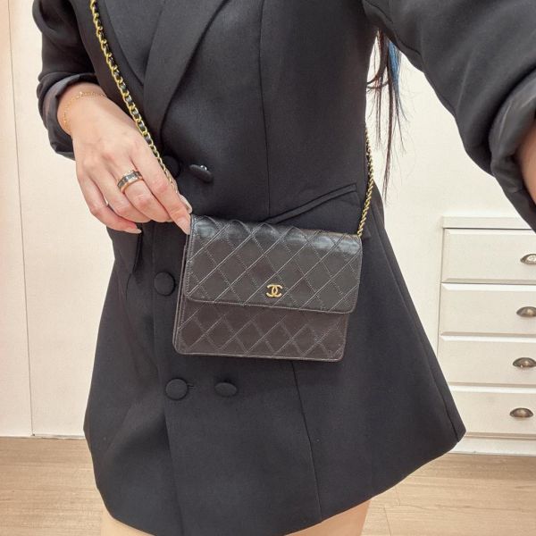 Chanel vintage 黑金手拿錢包 
