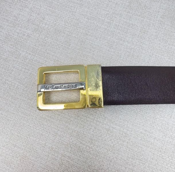 Saint Laurent  YSL金x銀頭 棕皮革 皮帶 腰帶 