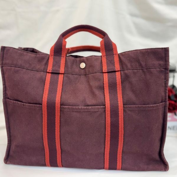 Hermès 酒紅中號帆布手袋 