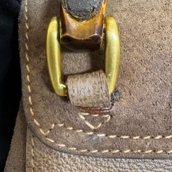 Gucci 竹子絨面咖後背包 