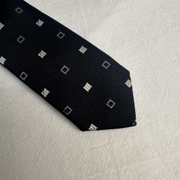 VALENTINO 范倫鐵諾 黑色白方格領帶 領結 絲綢（中古） 