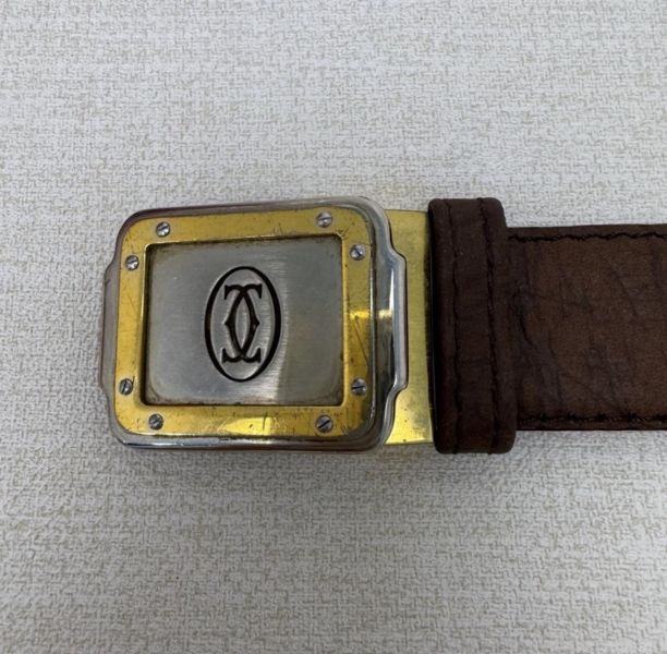 Cartier 卡地亞 金x銀頭 棕色皮革 皮帶 腰帶 
