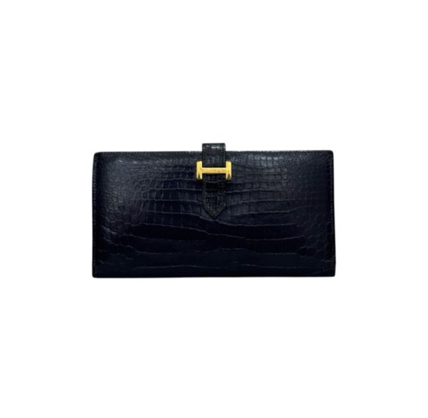 Hermès 深藍色鱷魚皮長夾 