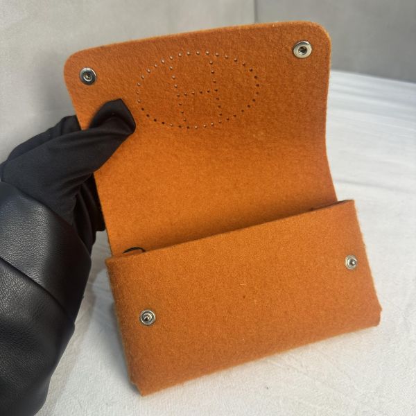 HERMES 中古Etui Cartes GM 橘色毛氈撲克牌套 多功能收納盒 