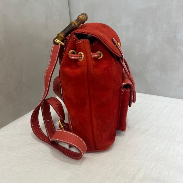 Gucci 竹子絨面紅後背包 