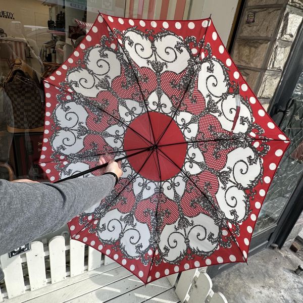 Dior 迪奧 法式復古 巴洛克風 紅白點點 華麗遮陽傘/雨傘 