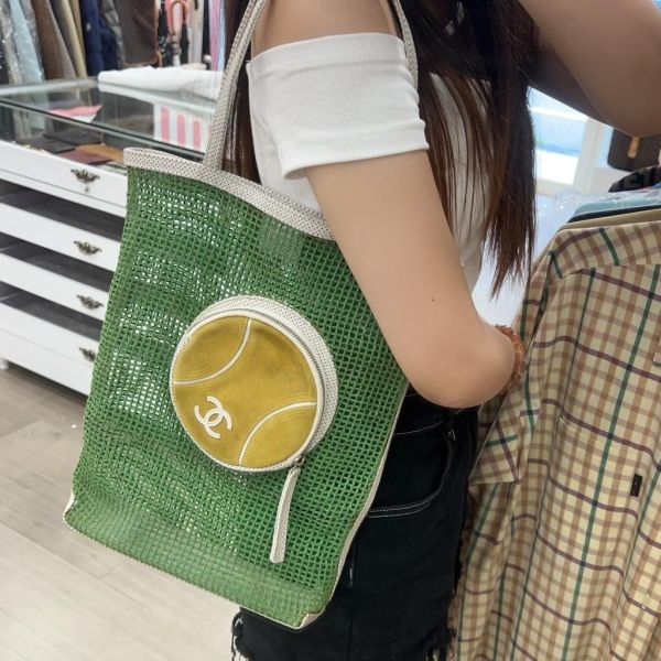 Chanel 綠色網球網兜單肩包 