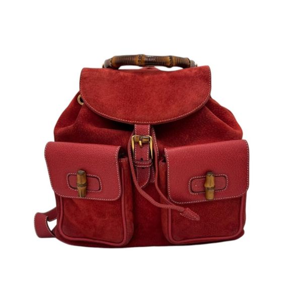 Gucci 竹子大絨面紅後背包 