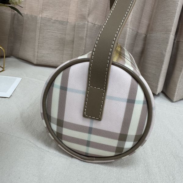 Burberry 粉色格紋圓筒包 