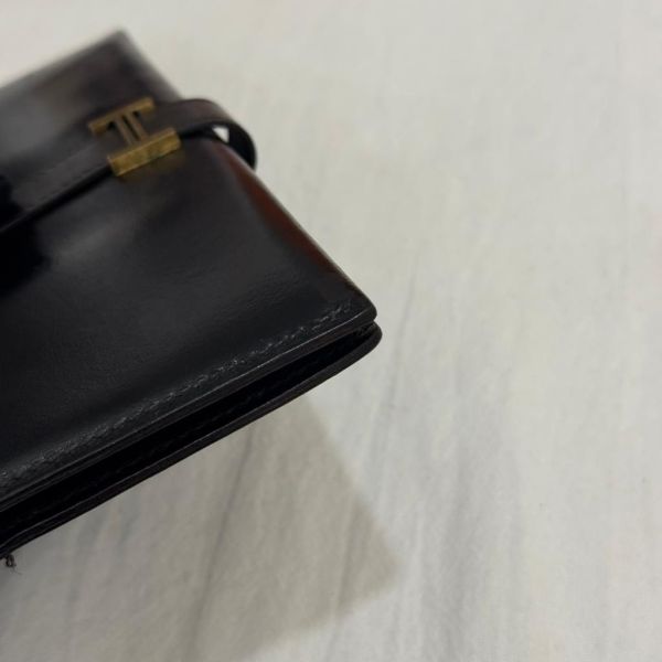 Hermès 黑色牛皮長夾 