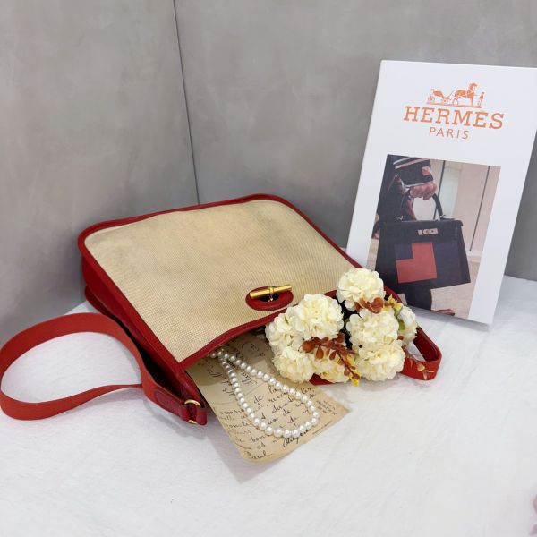 Hermès Vespa 紅色帆布拼接包 