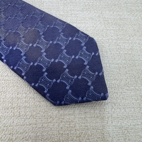 CELINE 藍 滿版凱旋門Logo 領帶 領結 （中古） 