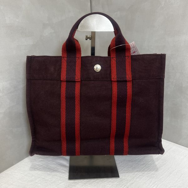 Hermès 酒紅中號帆布手袋 