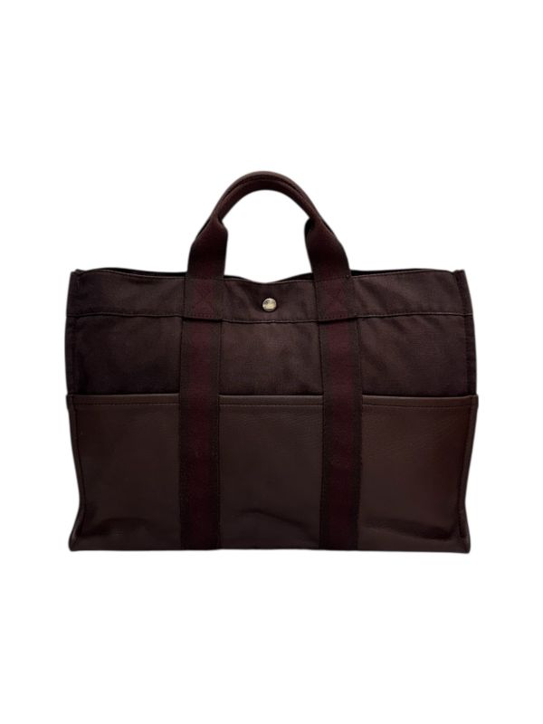 Hermès 帆布拼皮革手提包 