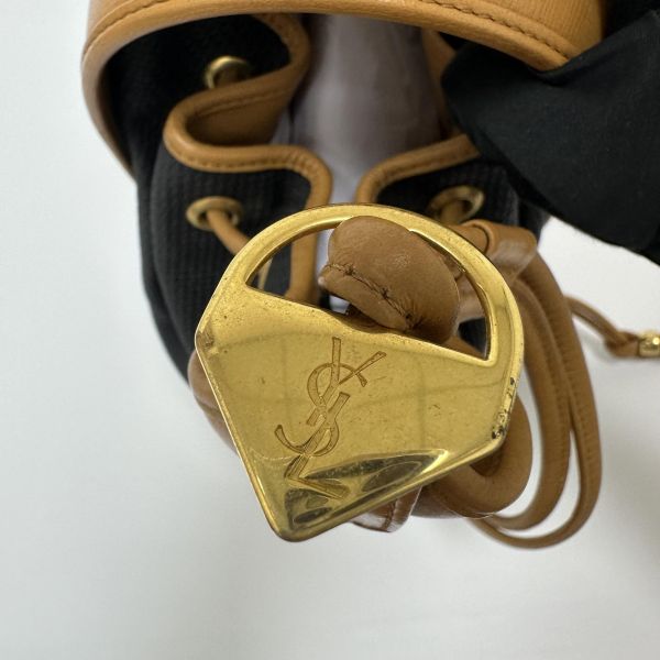 YSL 聖羅蘭 絕版 古董編織拼皮革水桶包 