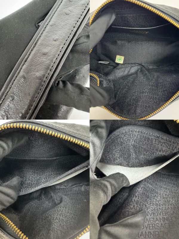 Versace 黑金鴕鳥紋手提包​​ 