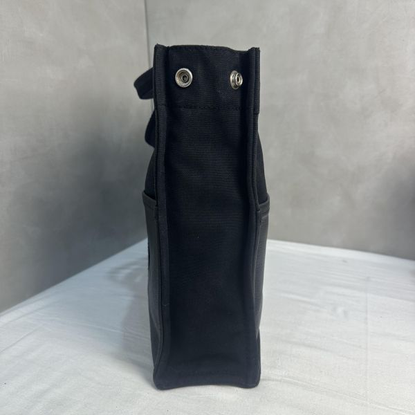 Hermès 黑色帆布拼皮革手提包 