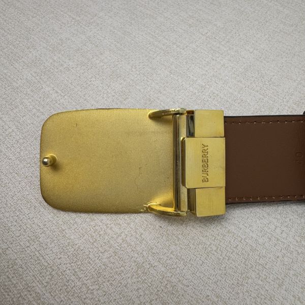 Burberry 金x黑頭 格紋棕色皮革 皮帶 腰帶 