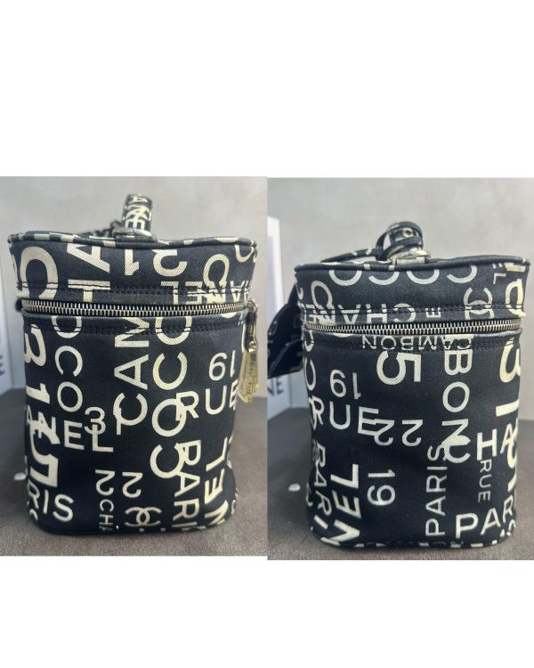 CHANEL 黑白字母塗鴉帆布肩背手提化妝箱* 