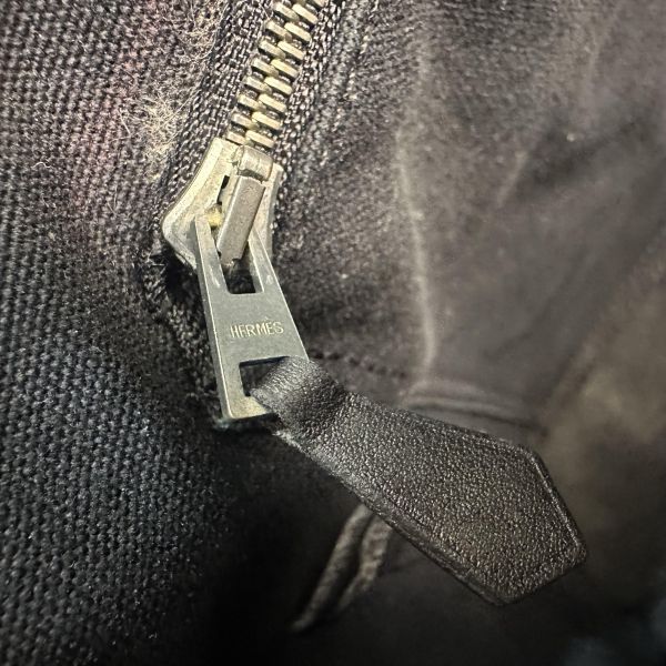 Hermès 黑色帆布拼皮革手提包 