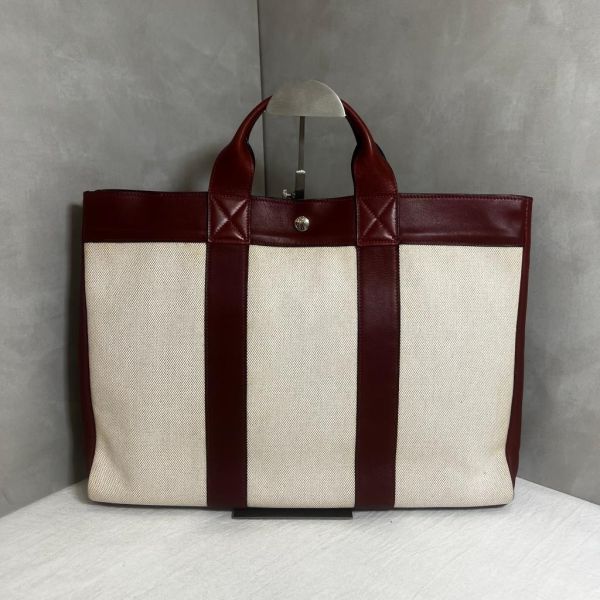 Hermès 皮革帆布手提包 