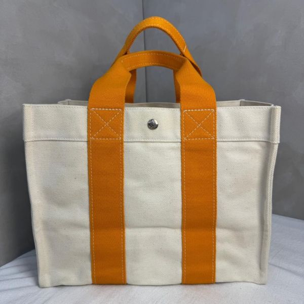 Hermès Herbag Cabas 橘色提把帆布托特包 